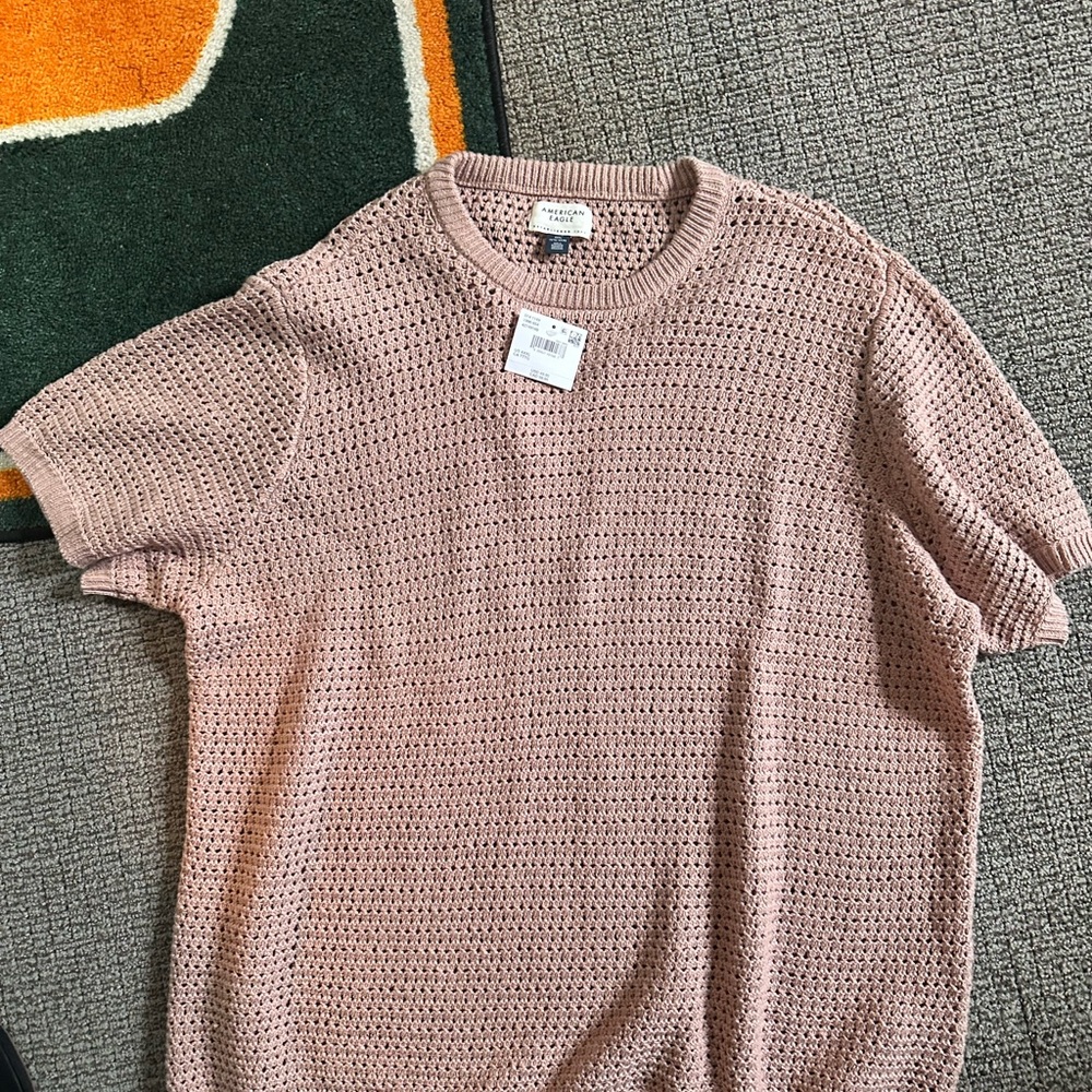 American Eagle Outfitters Crochet Knit Tee - Dusty Rose